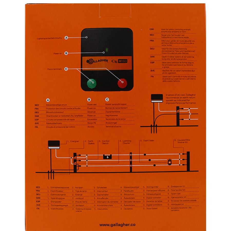 Gallagher M160 mains fence energiser - 230Volt