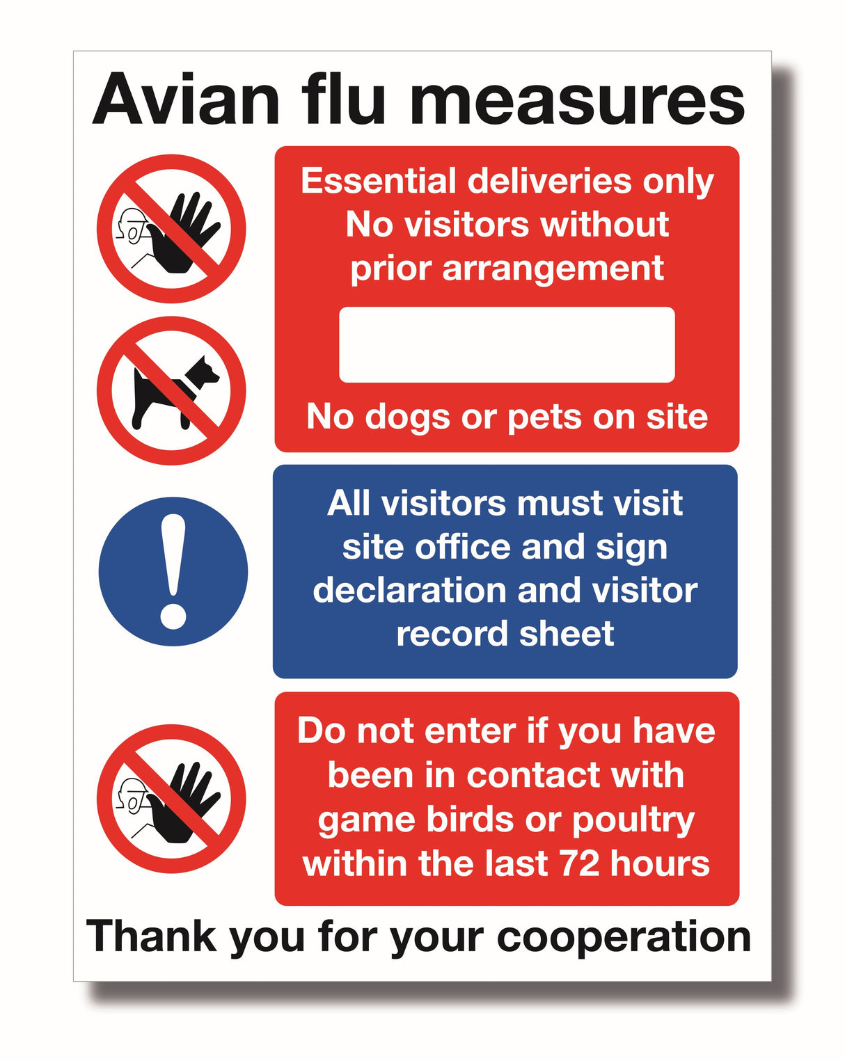 Avian Flu Measures Warning Sign, 480mm x 360mm