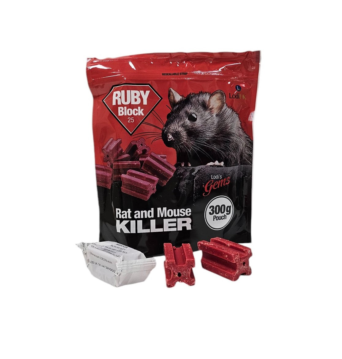 Ruby Block 25 - A 300g Pouch containing 10 x 30g Blocks - 0.0025% Difenacoum