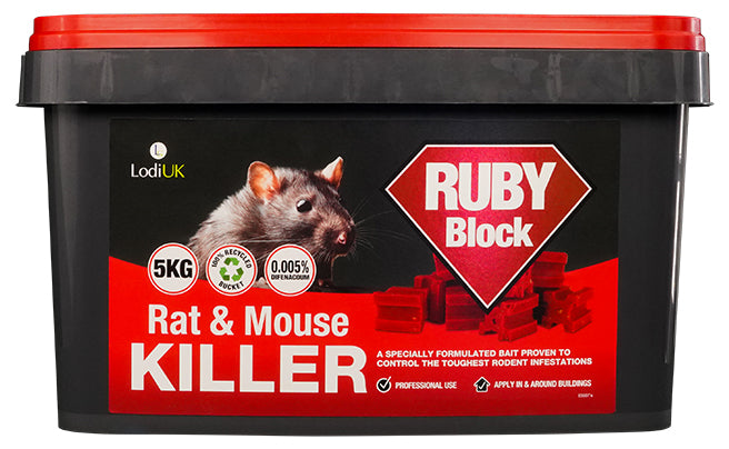 Ruby Blocks - Difenacoum - Rat & Mouse Killer - 5kg - Professional Use Only