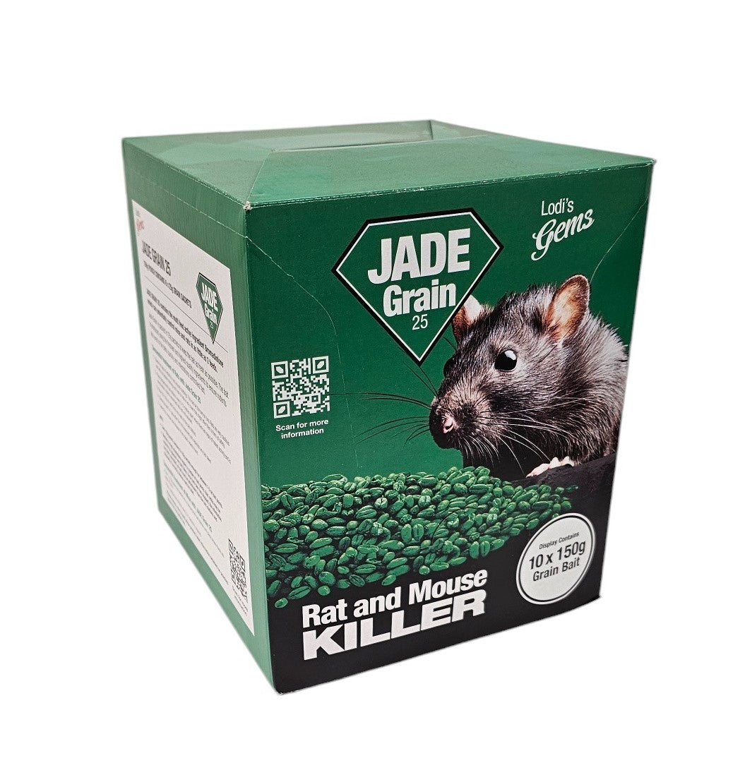 Jade Grain 25 - Box of 10 x 150g Pouch of 25g grain sachets, 0.0025% Bromadiolone