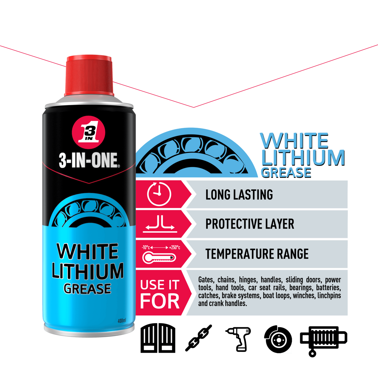 White Lithium Grease - 3-IN-ONE - 400ml Spray Can