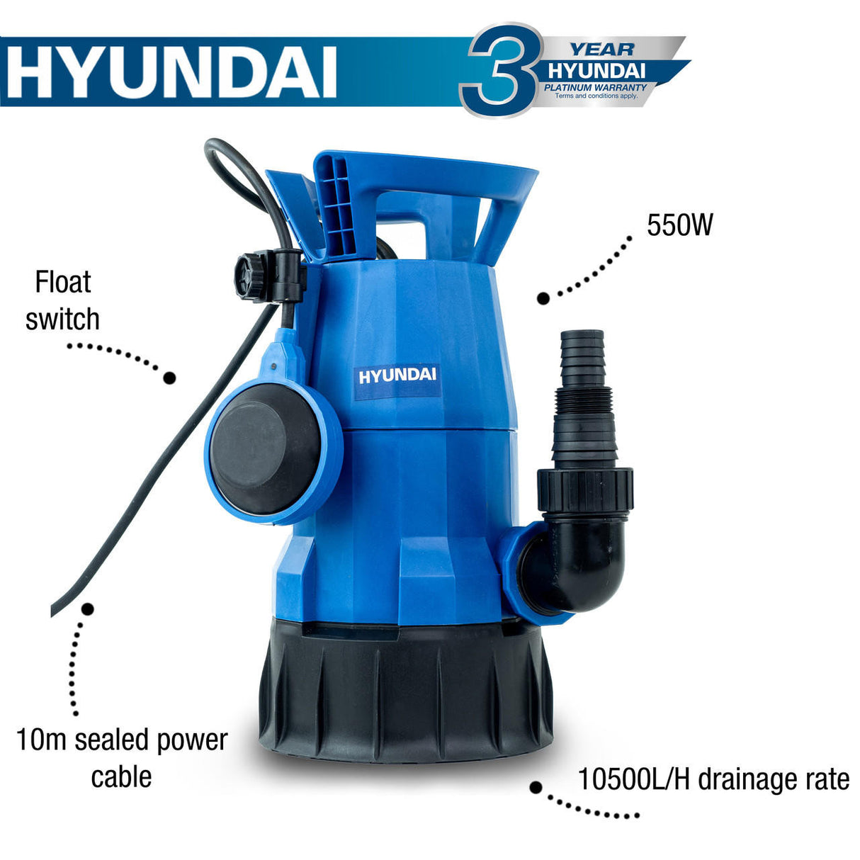 Hyundai 550W Electric Clean and Dirty Water Submersible Water Pump / Sub Pump | HYSP550CD