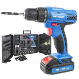 Hyundai HY2175 18v Li-Ion Cordless Drill Driver Includes 89 Drill Bit Accessories & Carry Case