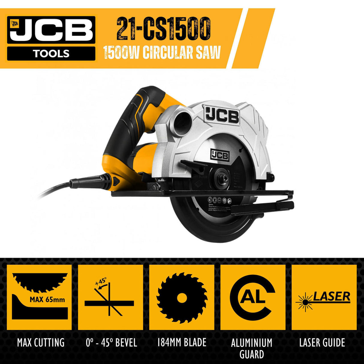 JCB Corded Electric Circular Saw 1500W 240V | 21-CS1500