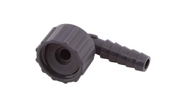 ½" F x 12mm Nut & Tail, Polypropylene, 90º Elbow, Female thread x hose tail